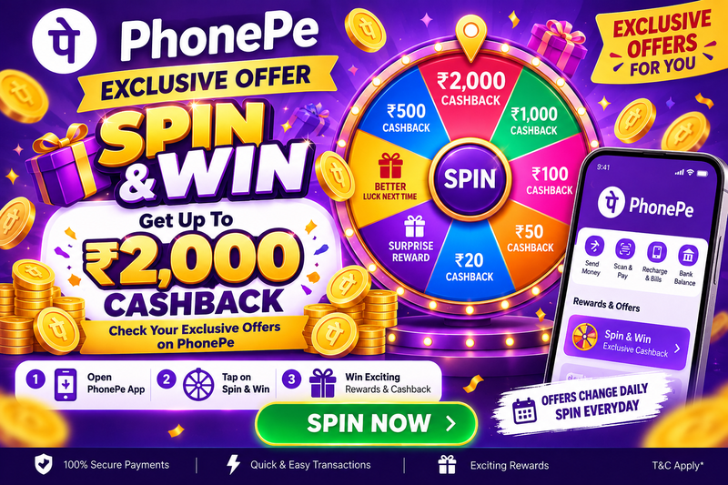 PhonePe Spin & Win Exclusive Offer ₹2,000 Cashback